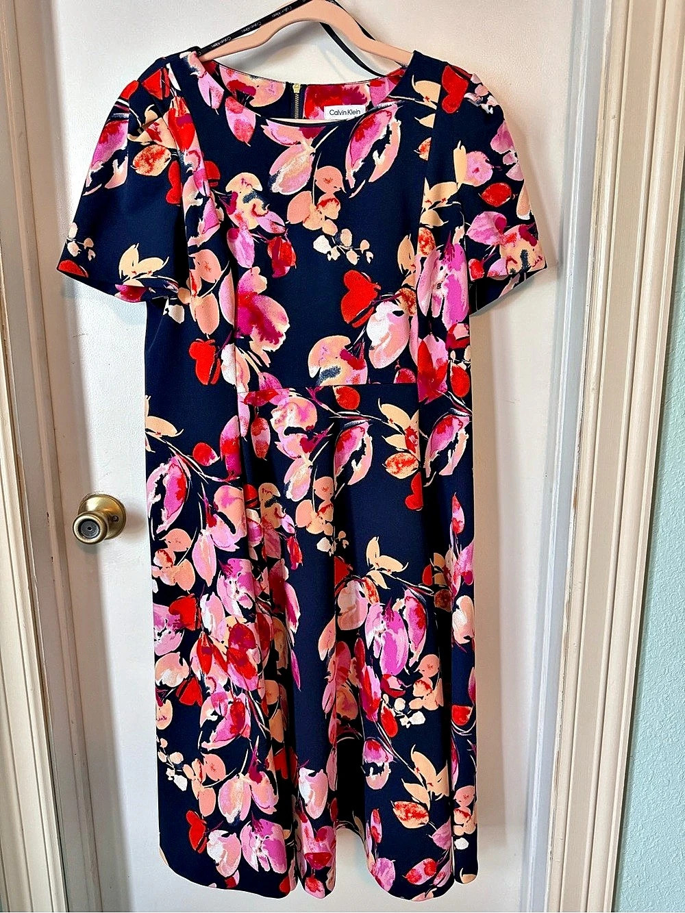 Calvin Klein Floral Midi Dress in Blue & Pink Size 16 Like New
